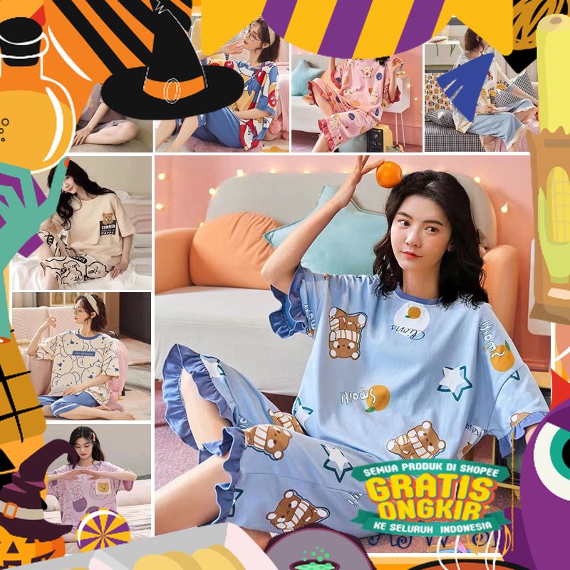 AJW Shop Baju Piyama Wanita Celana 7/8 | Piyama Remaja Celana 7/8 | Baju Tidur Remaja Celana 7/8/ ke