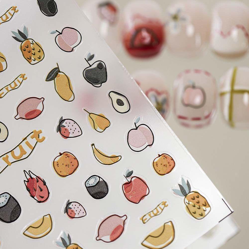 Agustina Kartun Stiker Kuku 3D Relief Perekat Diri Buah Strawberry Bear Dessert Dekorasi Kuku