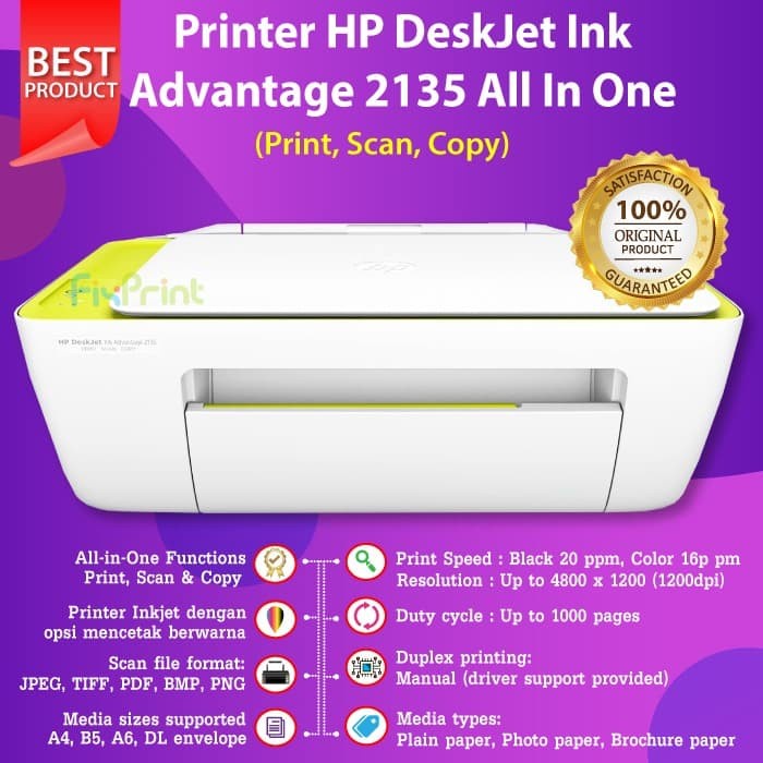Printer HP 2135 Deskjet Ink Advantage Print Scan Copy All-in-One New