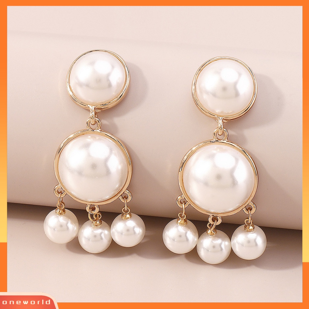 [WOD] 1pasang Drop Earrings Vintage Berlebihan Elegan Geometris Semua Pertandingan Dekorasi Hadiah Wanita Mutiara Imitasi Rumbai Menjuntai Earrings Perhiasan Untuk Pacaran