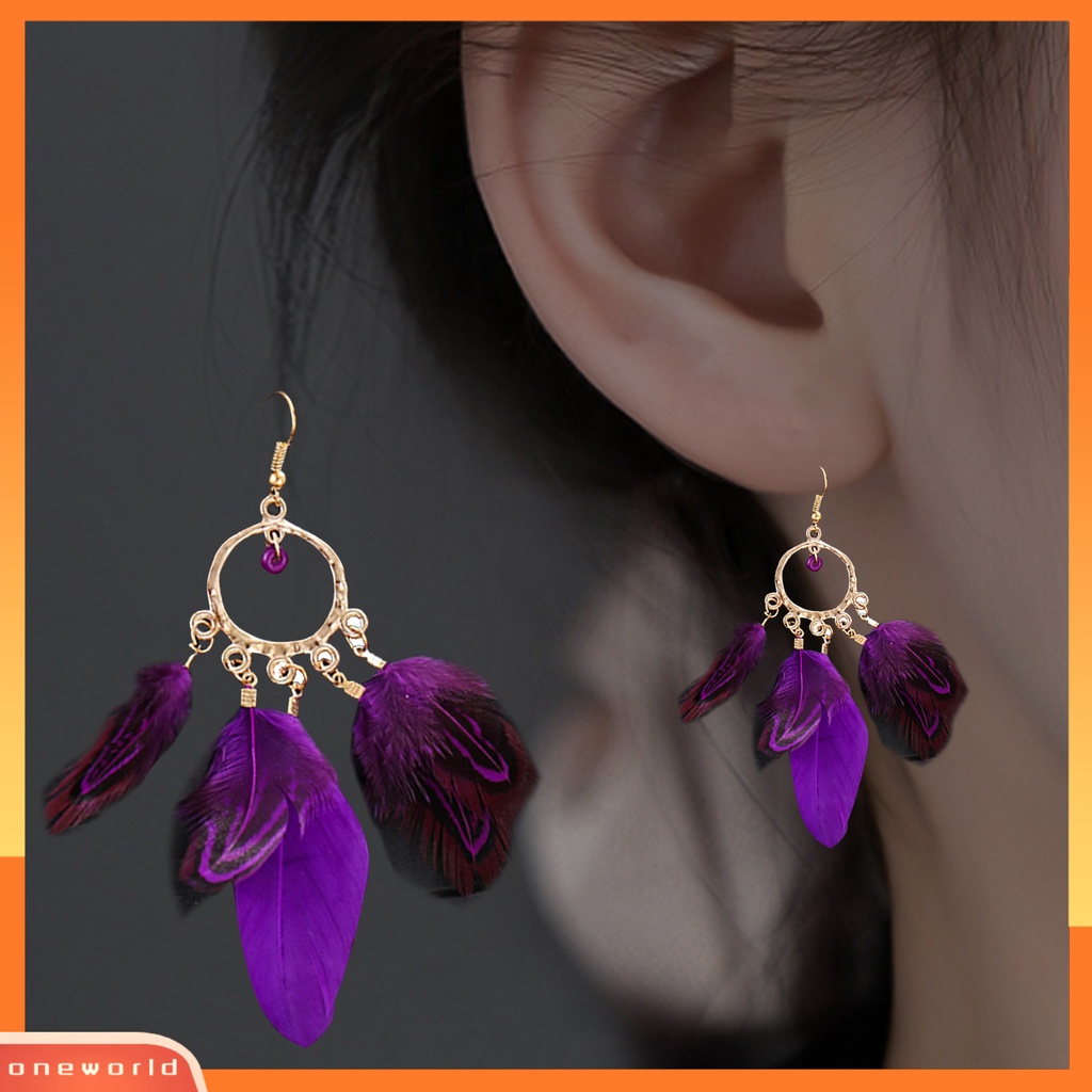 [WOD] 1pasang Menjuntai Anting Bulat Manik-Manik Etnik Retro Electroplating All-match Dekorasi Hadiah Wanita Bulu Rumbai Panjang Drop Earrings Perhiasan Untuk Pakaian Sehari-Hari