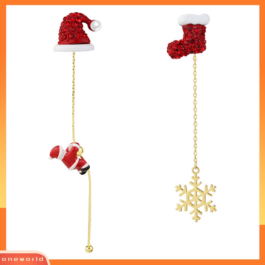 [WOD] 1pasang Anting Menjuntai Asimetris Rantai Panjang Rumbai Manis Festival All-match Dekorasi Hadiah Xmas Natal Santa Claus Snowflake Bell Drop Earrings Perhiasan Untuk Tahun Baru