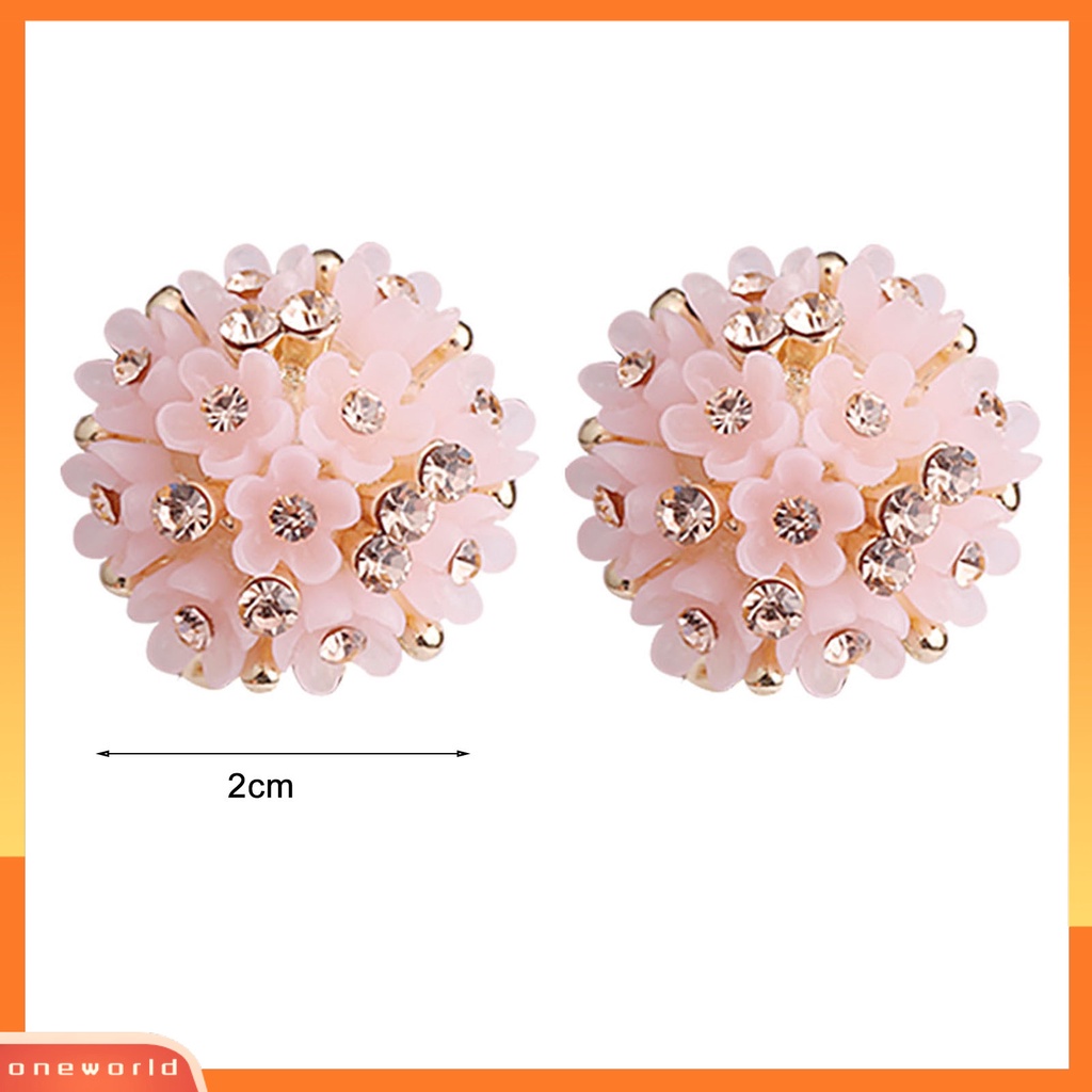[WOD] 1pasang Anting Anti Luntur Kompak Resin Kuat Konstruksi Bola Bunga Wanita Anting Perlengkapan Pesta