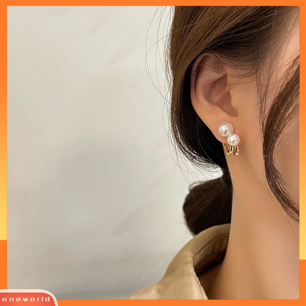 [WOD] 1pasang Anting Lady Mutiara Imitasi Simple Double-layer Anggun Stud Earrings Untuk Hadiah