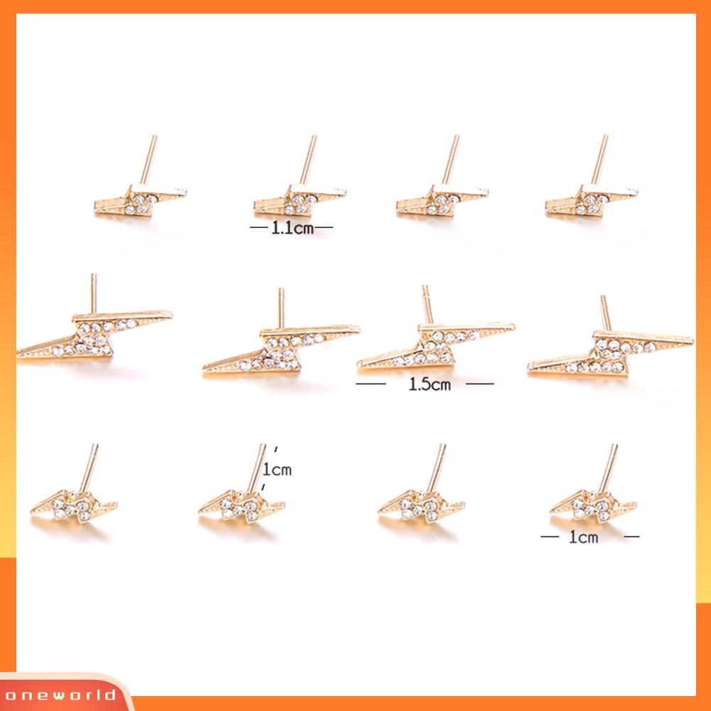 [WOD] 6pasang /Set Sederhana Wanita Besar Kecil Pencahayaan Berlian Imitasi Stud Earrings Jewelry