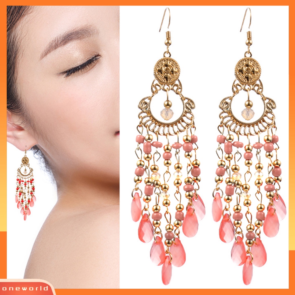 [WOD] 1pasang Drop Earrings High-end Berongga Keluar Manik-Manik Gaya Bohemia Rumbai Wanita Anting Kait Perhiasan Pacaran