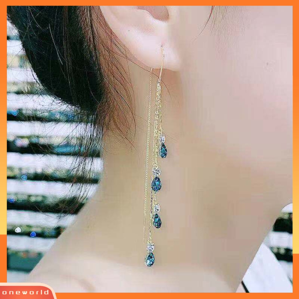 [WOD] 1pasang Wanita Drop Earrings Warna Kontras Shiny High-end Rumbai Kristal Imitasi Menjuntai Anting-Anting Hadiah Ulang Tahun