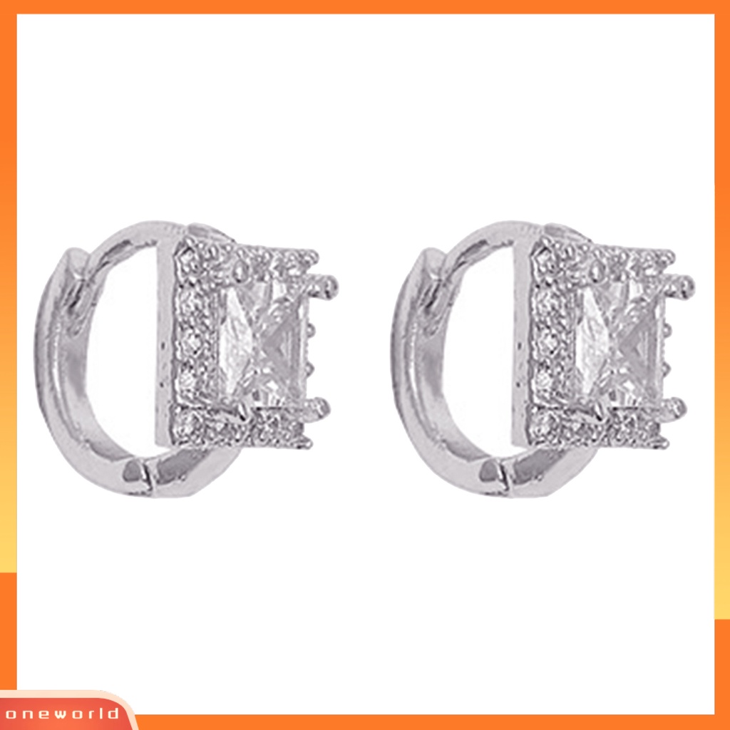 [WOD] 1pasang Ear Studs Square Rhinestones Jewelry Anting Gesper Telinga Bersinar Untuk Pakaian Sehari-Hari