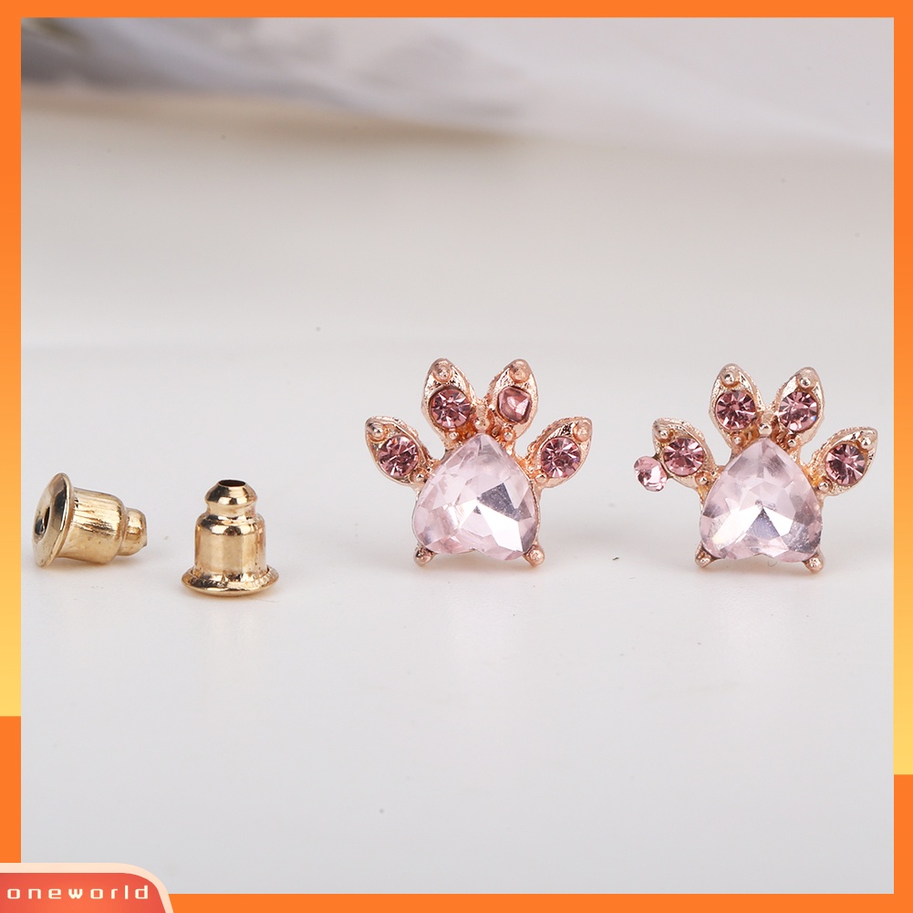 [WOD] Cute Cubic Zirconia Hias Kucing Paw Stud Anting Wanita Tindik Perhiasan Hadiah