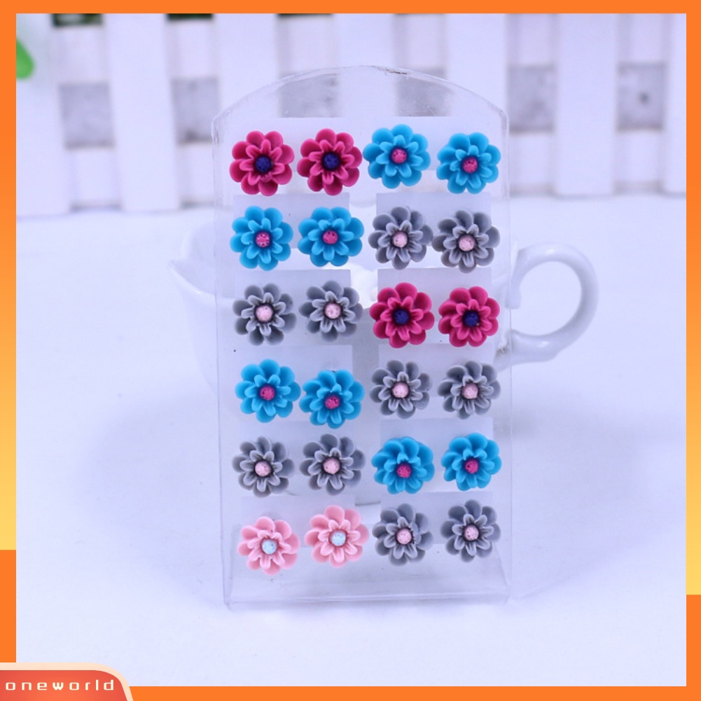 [WOD] 12pasang Fashion Multicolor Resin Bunga Telinga Stud Anting Set Perhiasan Wanita