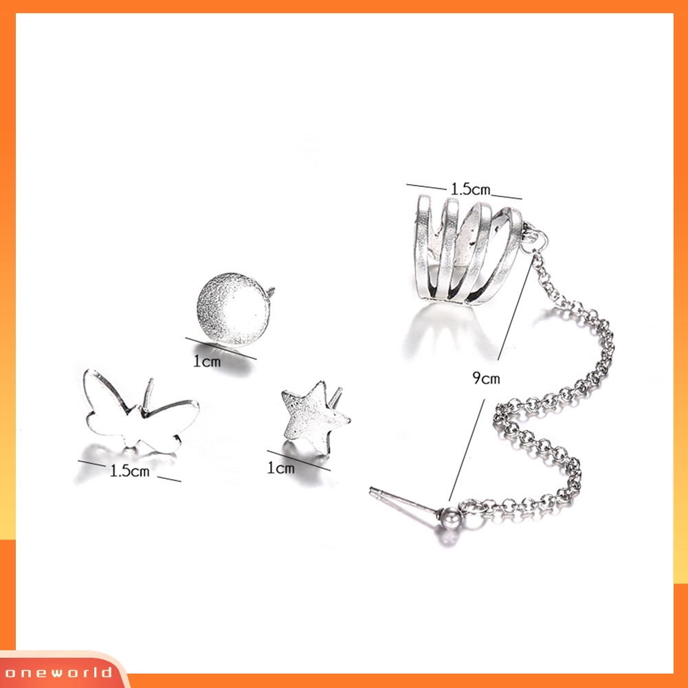 [WOD] 4 Pcs Bohemia Bintang Kupu-Kupu Wanita Anting Set Ear Stud Cuff Pesta Perhiasan Decor