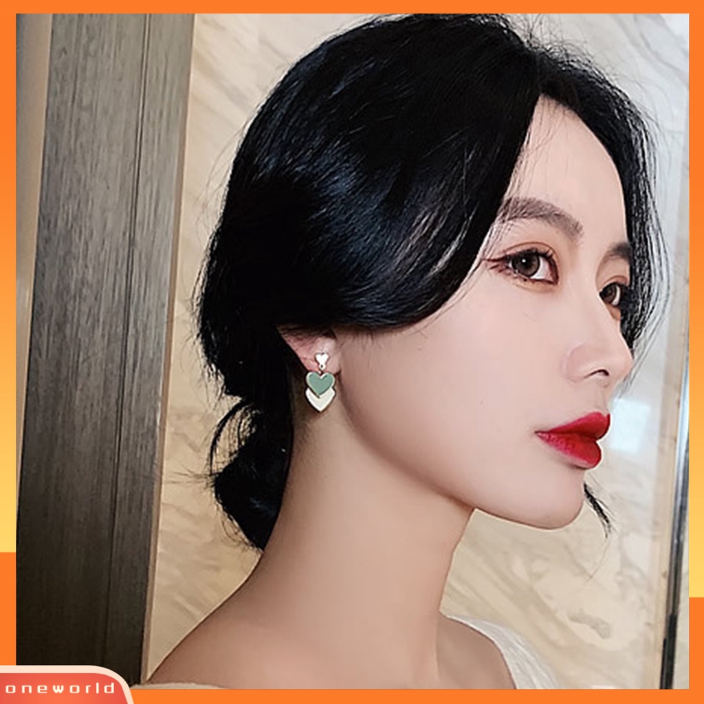 [WOD] 1pasang Anting Pejantan Wanita Menyegarkan Warna Kontras Lucu Bentuk Hati Permukaan Halus Drop Earrings Perhiasan Wanita