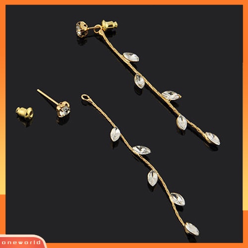 [WOD] Fashion Wanita Elegan Berlian Imitasi Daun Cabang Willow Ranting Linear Anting Panjang