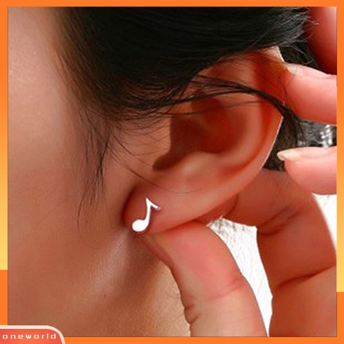 [WOD] 1pasang Wanita Asimetri Catatan Musik Perak Disepuh Ear Studs Earrings Jewelry