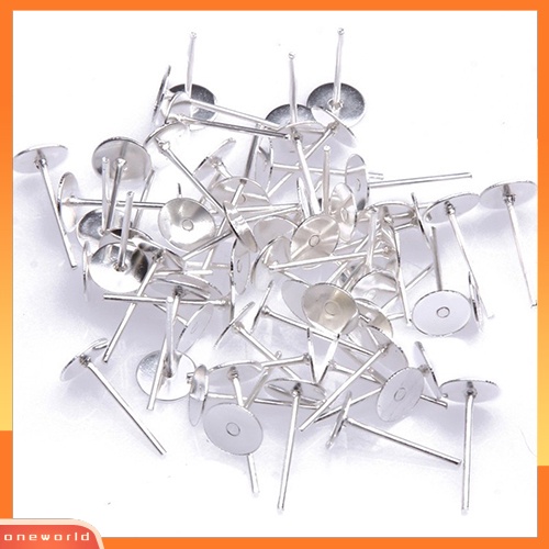 [WOD] 200 Pcs Besi Flat Earring Earrings Post Stud Membuat Perhiasan Temuan Aksesoris