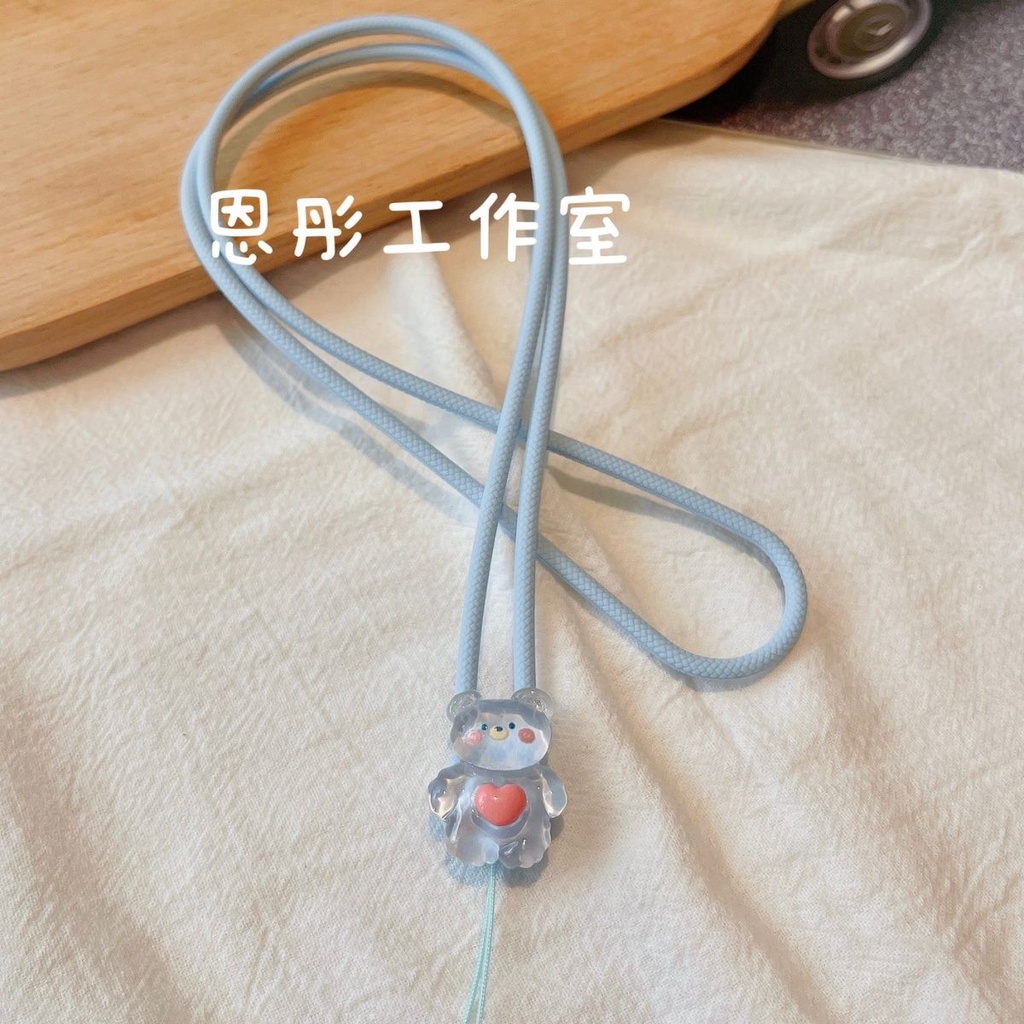 Gaya Baru ins Macaron Bear Halter Neck Tali Anti Hilang Silikon Kunci Liontin Kartu Sekolah Kartu Kerja Liontin Liontin Universal