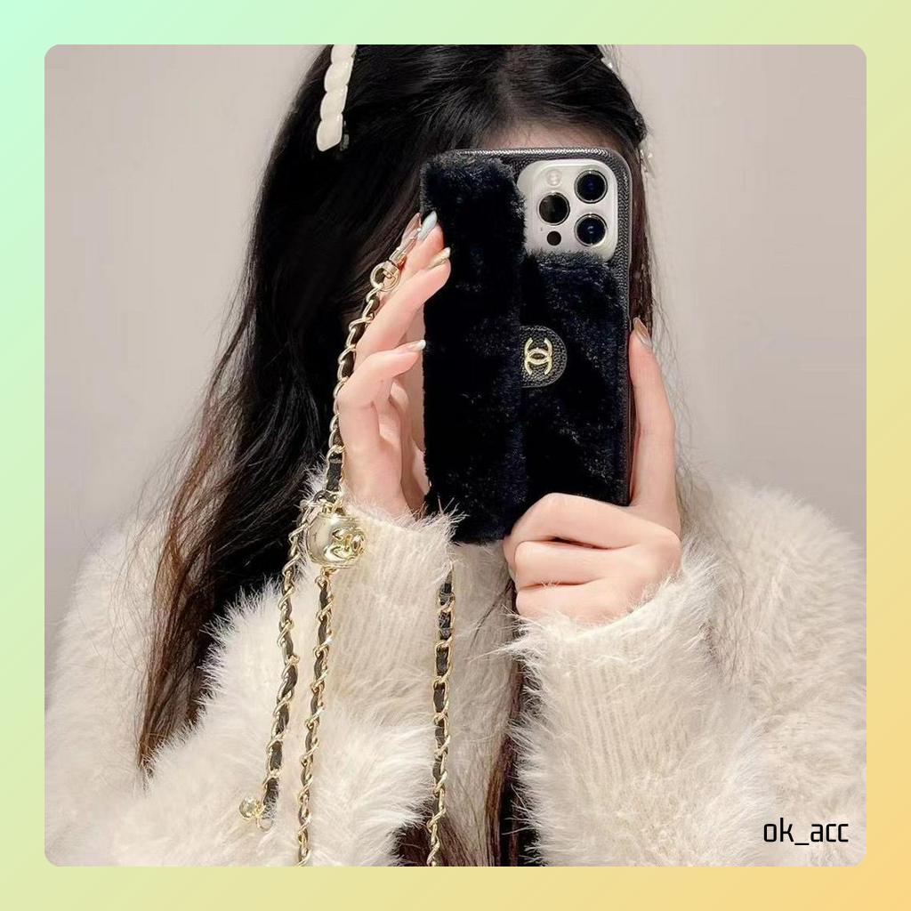 Casing Tali Chain Rantai cantik Korean Bulu FJ12 For Iphone 14 Pro max Plus 14+ 14Plus