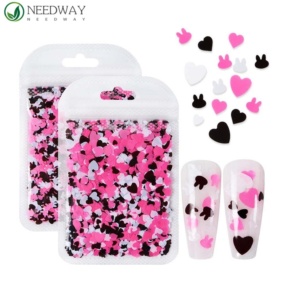 Needway Bintang Kuku Payet Wanita Hitam Pink Cinta Hati Kupu-Kupu Kelinci Nail Art Patchs Nail Glitter Flakes