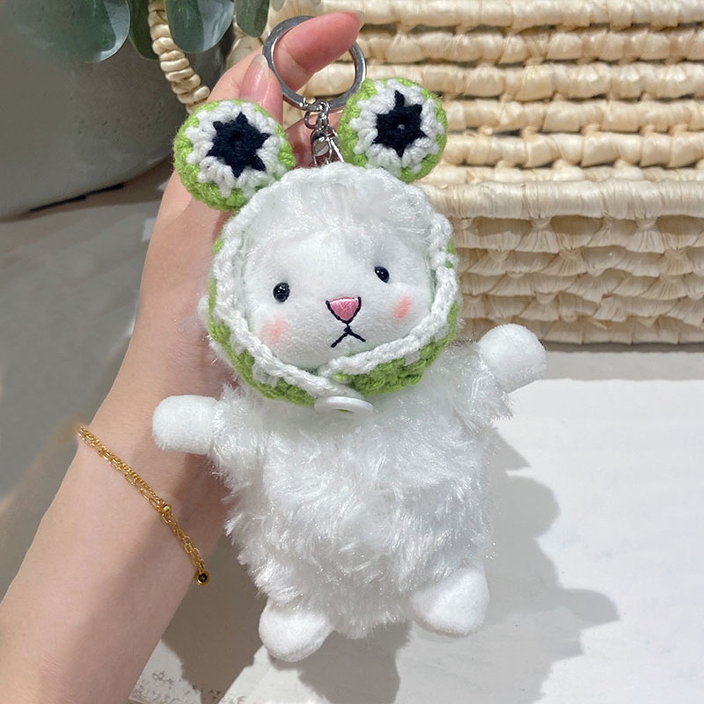 Kawaii Gantungan Kunci Domba Mewah Kodok Telinga Kelinci Memakai Syal Boneka Domba Mobil Keyring Tas Liontin Hadiah Pacar 14 cm