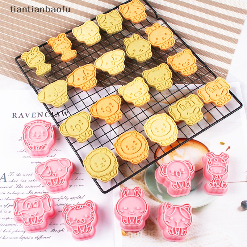 [tiantianbaofu] 8pcs Cetakan Pemotong Kue Kering Hewan Press Plastik Biskuit Cetakan Cap Bakeware Butik