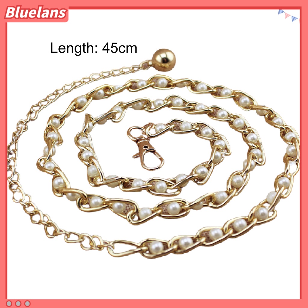 [BLS] Ikat Pinggang Manik-Manik Hiasan Gaun Mutiara Imitasi Adjustable Waist Belt Untuk Wanita