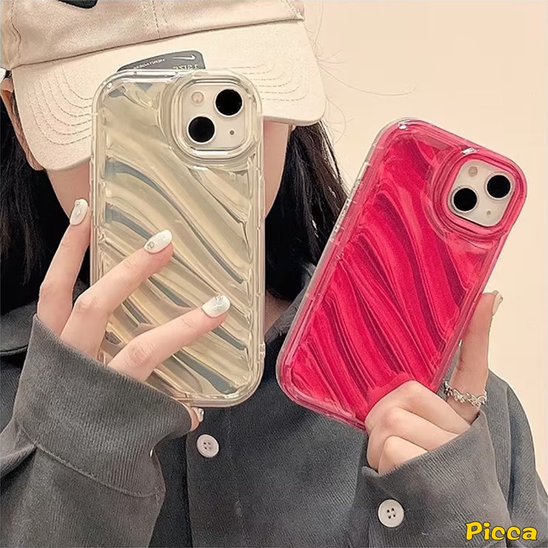 Casing Ponsel Pola Bergelombang Stereo Kreatif 3D Kompatibel Untuk IPhone 7Plus 11xr X XS Max11 12 13 14 Pro Max 6 8 6S 7 Plus SE 2020kartu Laser Mewah Simple Mempesona Soft Cover