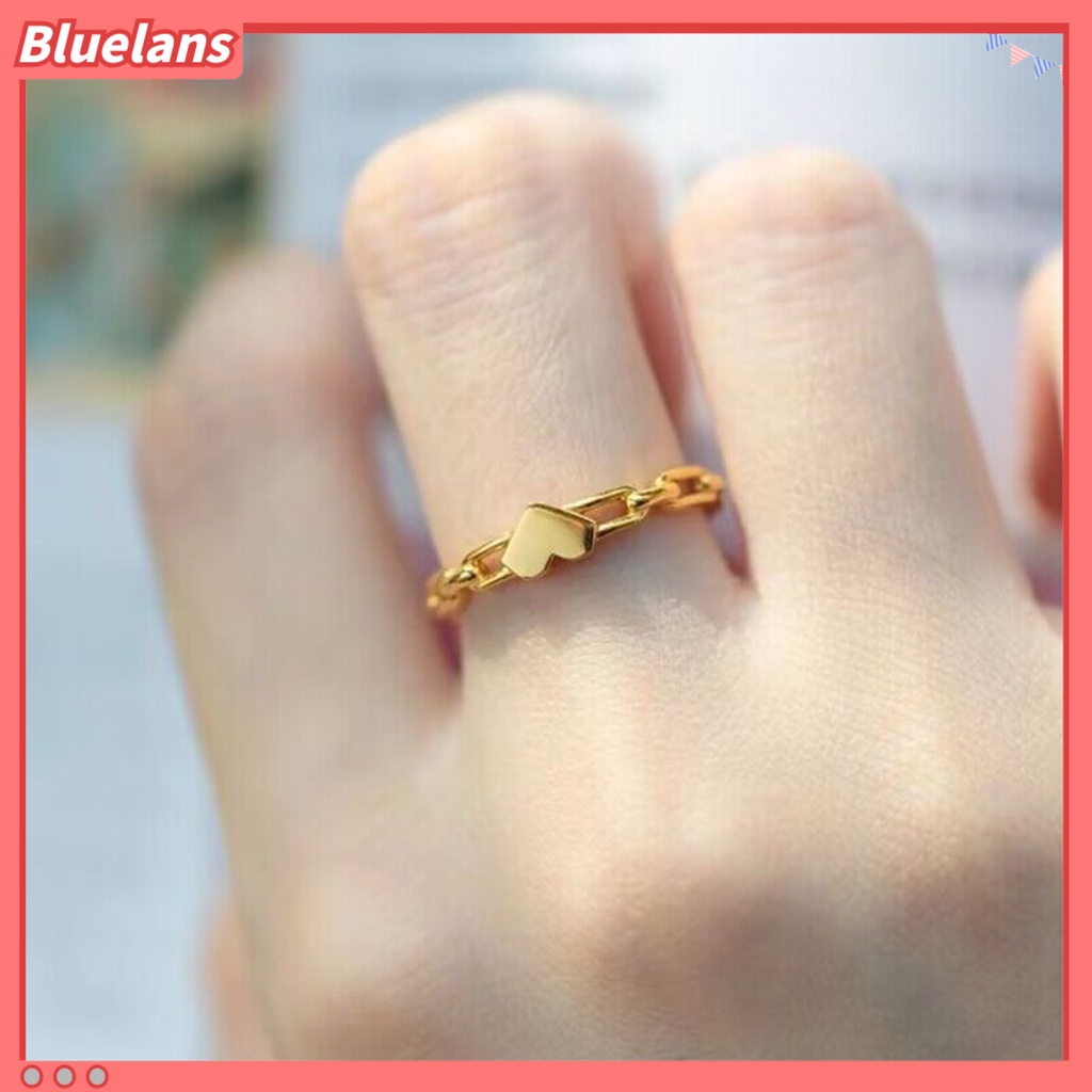 [BLS] Wanita Cincin Golden Hollow Link Rantai Temperamen Elegan Hadiah Hypoallergenic Cinta Kecil Hati Jari Cincin Fashion Perhiasan