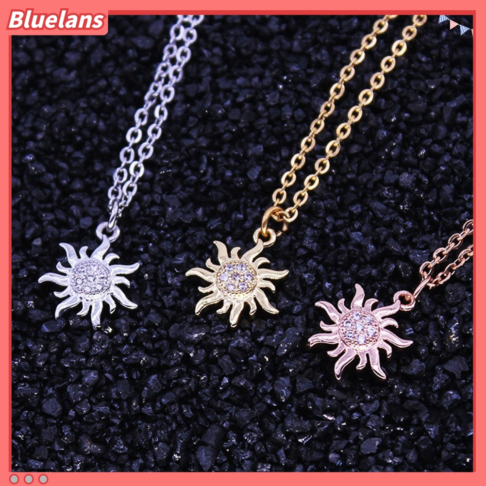 [BLS] Fashion Perhiasan Wanita Berlian Imitasi Mengkilap Matahari Liontin Kalung Hadiah Natal