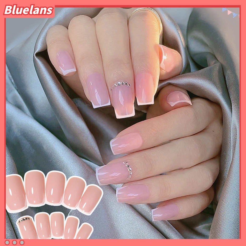 [BLM] 24pcs Kuku Buatan Warna Hidup Tahan Luntur ABS Full Cover Tekan Pada Kuku Palsu Dengan Lem Alat Set Perlengkapan Kecantikan