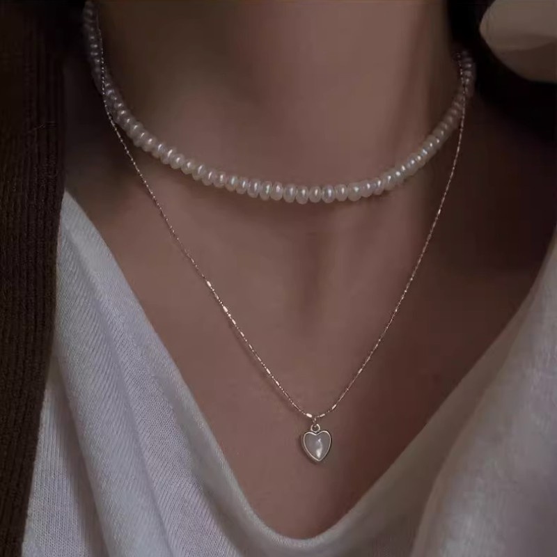 Mutiara Multilayer Kalung Heart Moonstone Pendant Choker Necklace Untuk Wanita Fashion Perhiasan Aksesoris