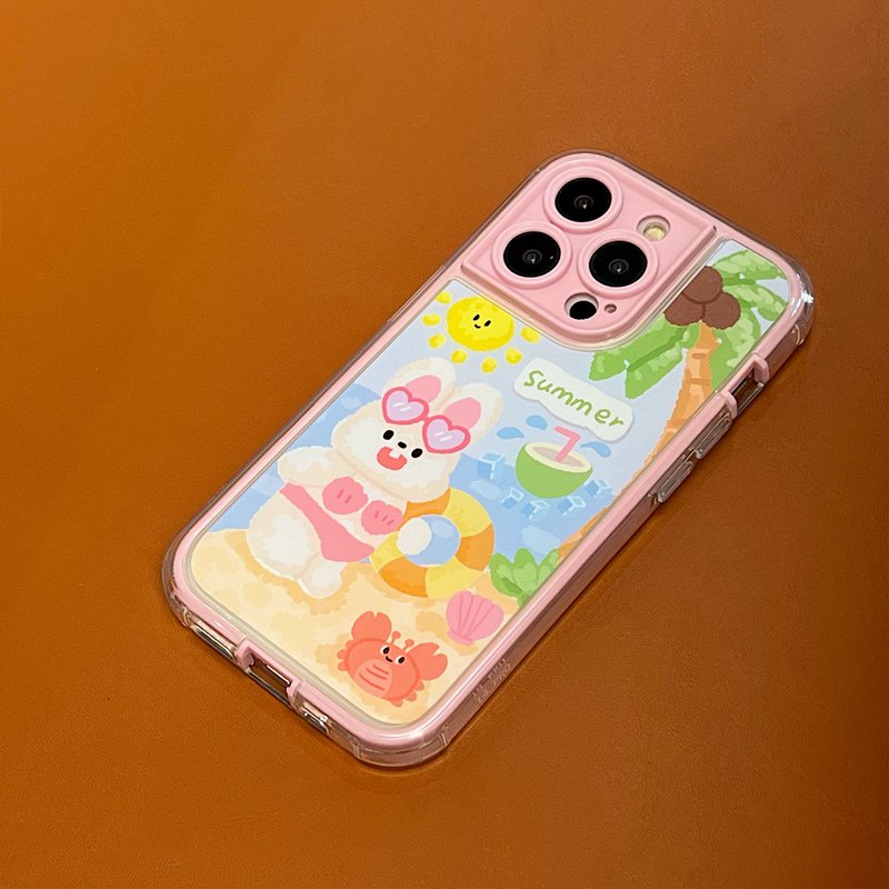 Summer Coconut Tree Bunny Soft TPU Case iP iPhone 14 + Plus 11 12 13 Pro Max 2in1 FTD Girl Woman Casing Apple