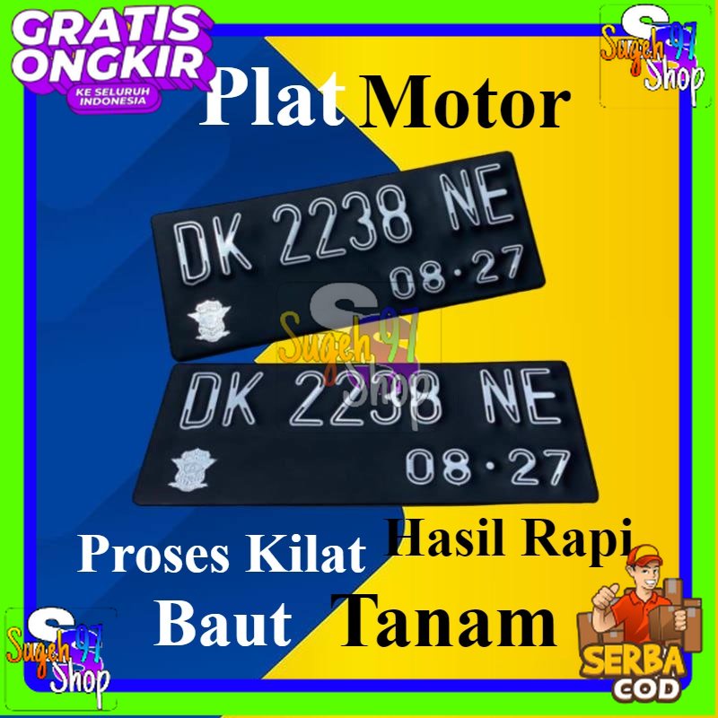 Nomor plat motor variasi + Request nama + Baut tanam SEPASANG