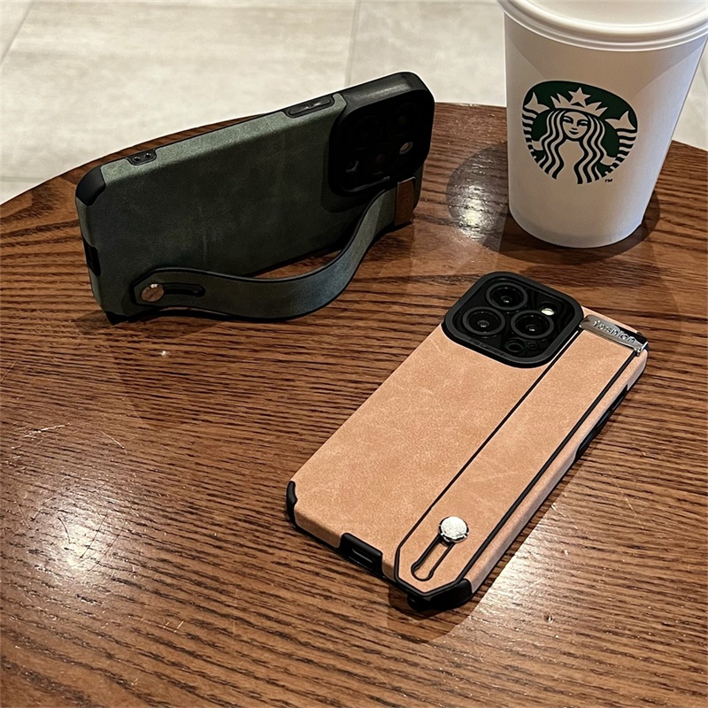 IPHONE Stand Phone Case Tali Jam Tangan Kulit Untuk Iphone14 13 12 11 Pro Max7 8 14 plus X XSMAX XS XR Suede Leather Silikon Lembut Shockproof Cover