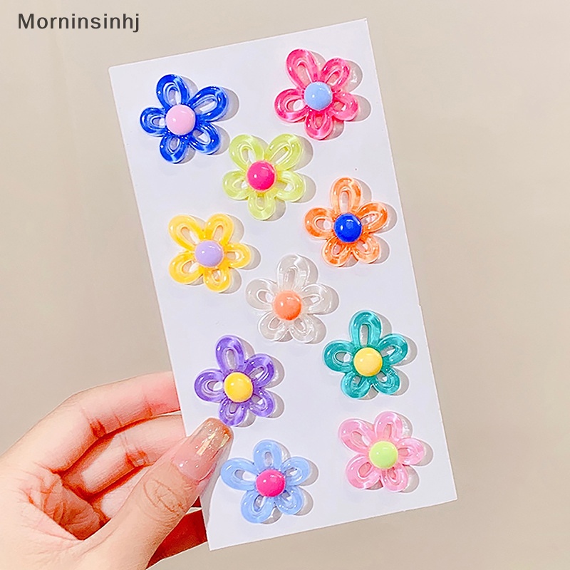 Mornin 10Pcs Warna-Warni Transparan Hollow Bunga Resin Aksesoris Kawaii DIY Scrapbooking Dekorasi Phone Case Kotak Penyimpanan Bahan Patch id