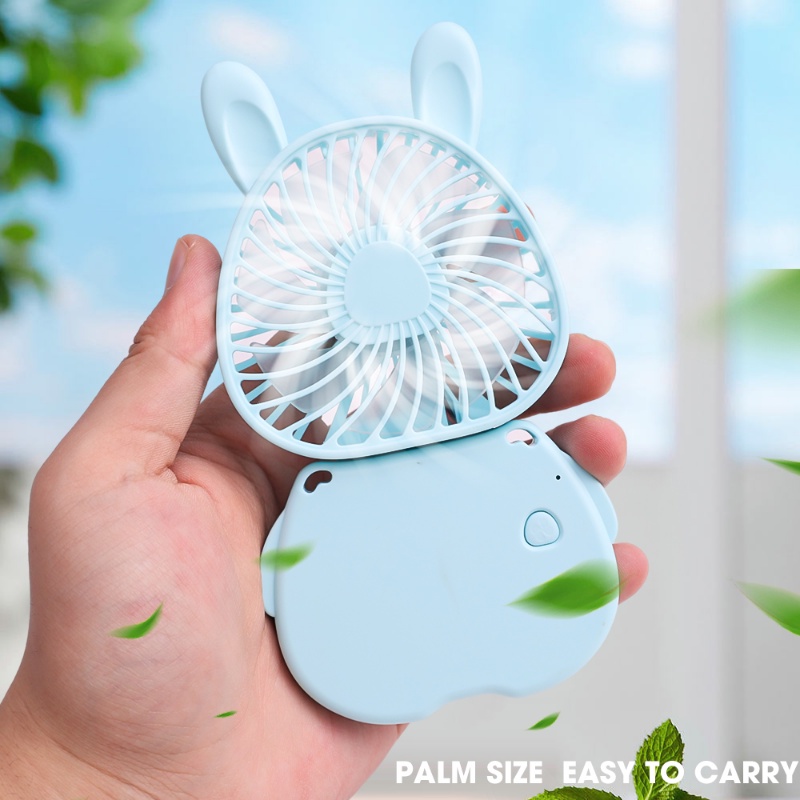 Kipas Genggam Bentuk Kelinci Dengan Lanyard Leher Gantung/ USB Rechargeable Foldable Desktop Mini Cooling Fan