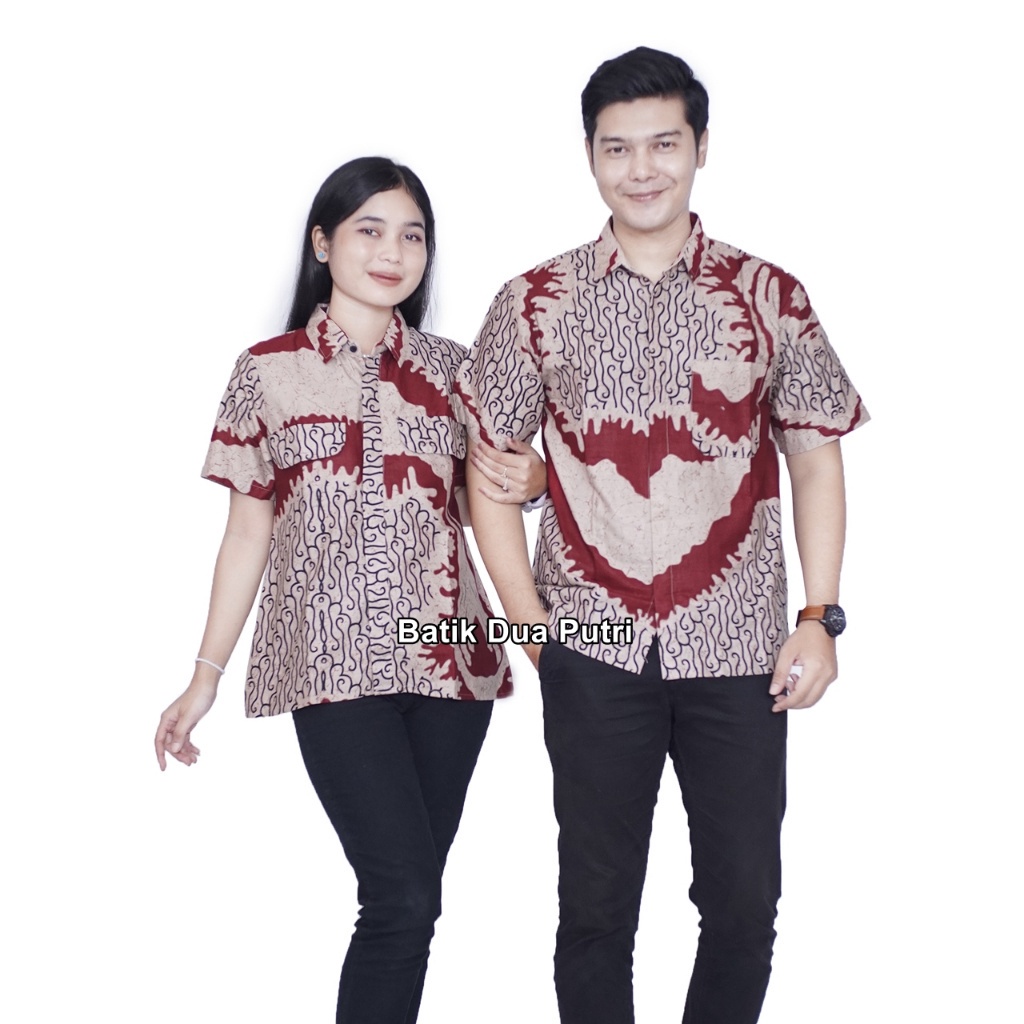 Batik Couple  Kemeja Pria Blouse Wanita Lengan pendek Apel