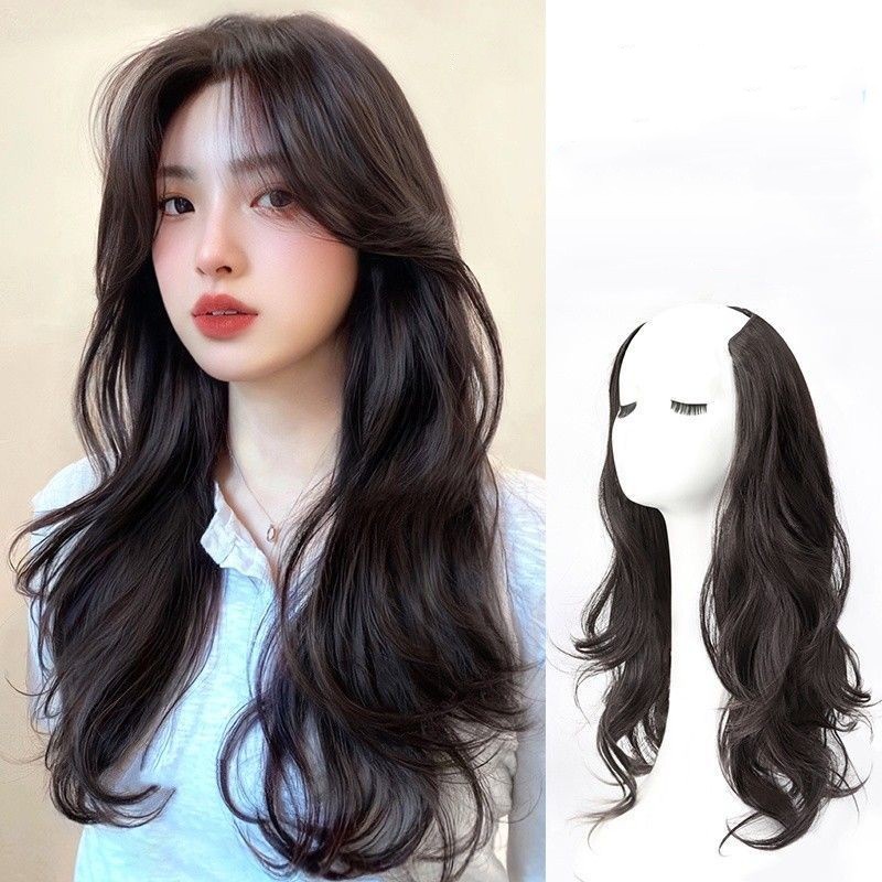 Wig Ekstensi Rambut Tak Terlihat Bentuk V Keriting Panjang Alami Gaya Perancis Untuk Wanita Menambah Volume Dan Lapisan 55cm