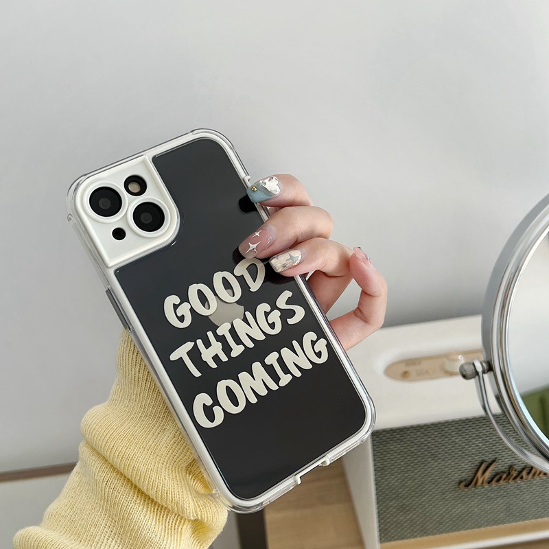 IPHONE Casing TPU Lembut Bahasa Inggris Simple Bagus iP Iphone14+Plus11 12 13 Pro Max 2in1 FTD Girl Woman Casing Apple