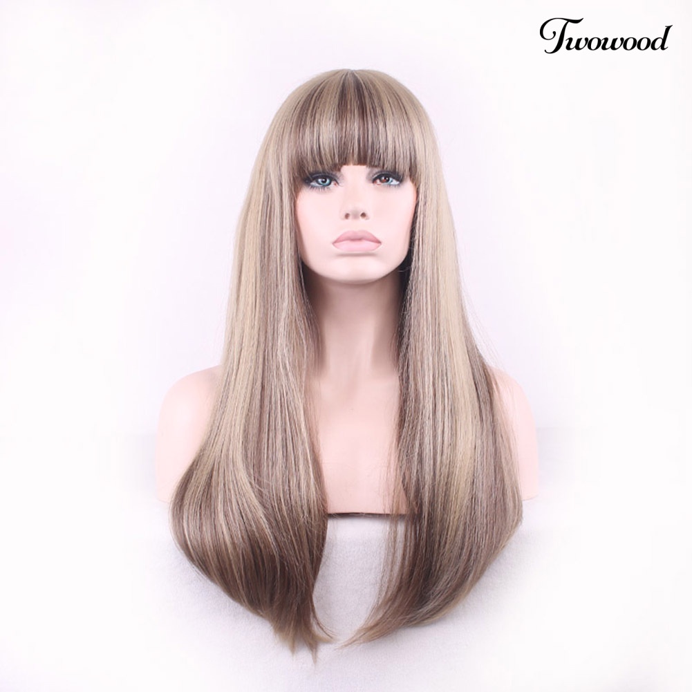 Twowood Lady Fashion Rapi Poni Panjang Lurus Full Wig COSPLAY Pesta Club Hair Decor