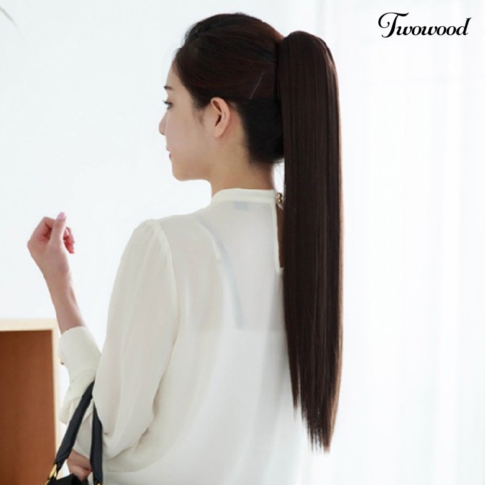 Twowood Fashion Wanita Panjang Lurus Alami Klip Ponytail Rambut Wig Ekstensi Sopak