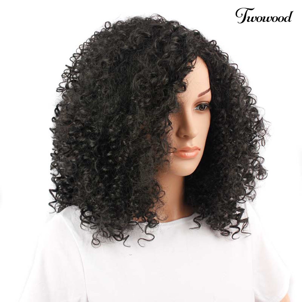 Twowood Wanita Fashion Afrika Hitam Pendek Keriting Bergelombang Rambut Tahan Panas Wig Sopak