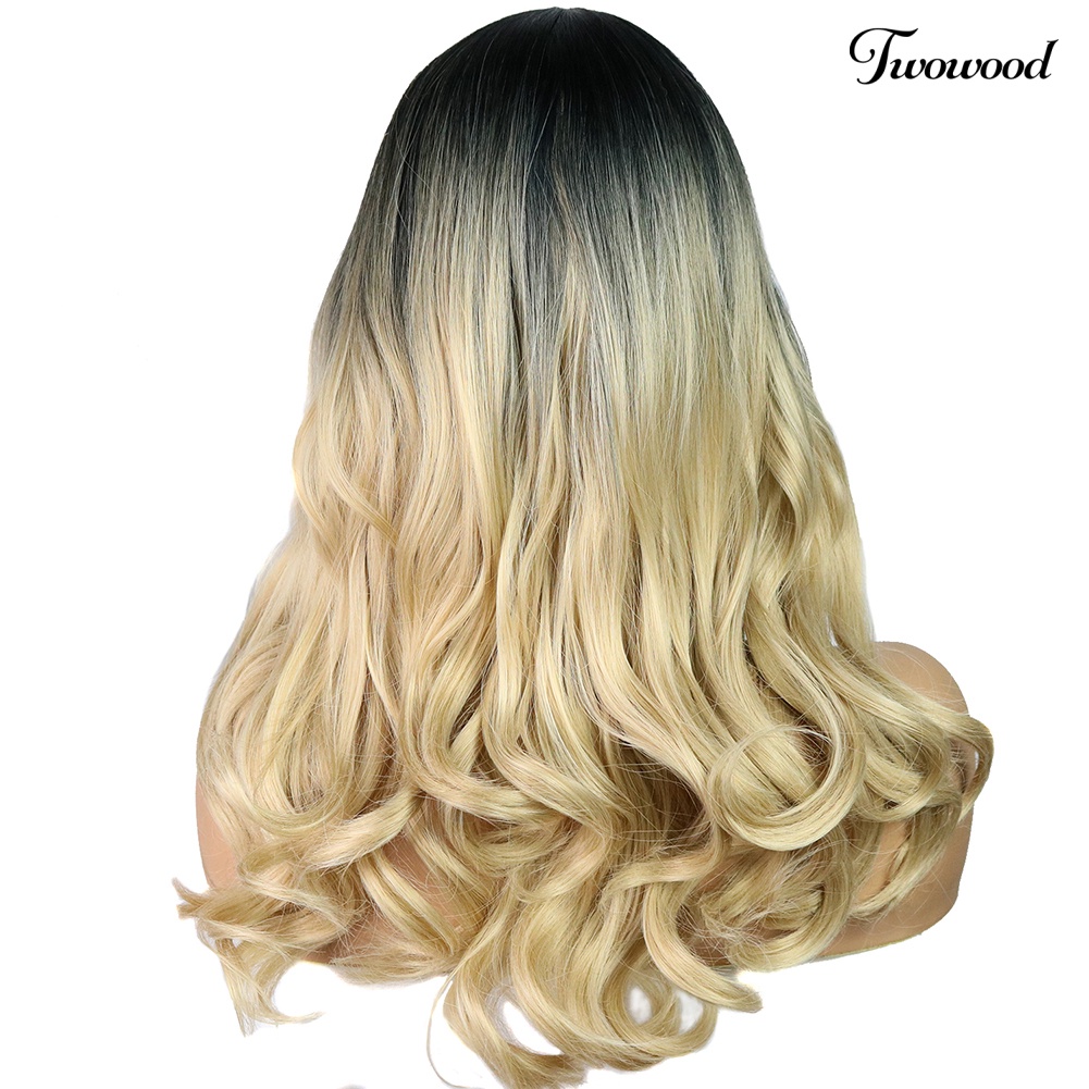 Twowood Perempuan Serat Suhu Tinggi Rambut Keriting Panjang Blonde Gradient Wig Sopak