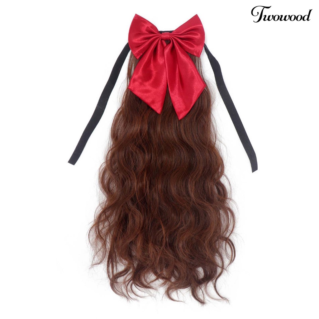 Twowood Wig Ekor Kuda Memperbaiki Elastisitas Tertinggi Alat Kecantikan Perempuan Wig Busur Keriting Panjang Untuk Gadis