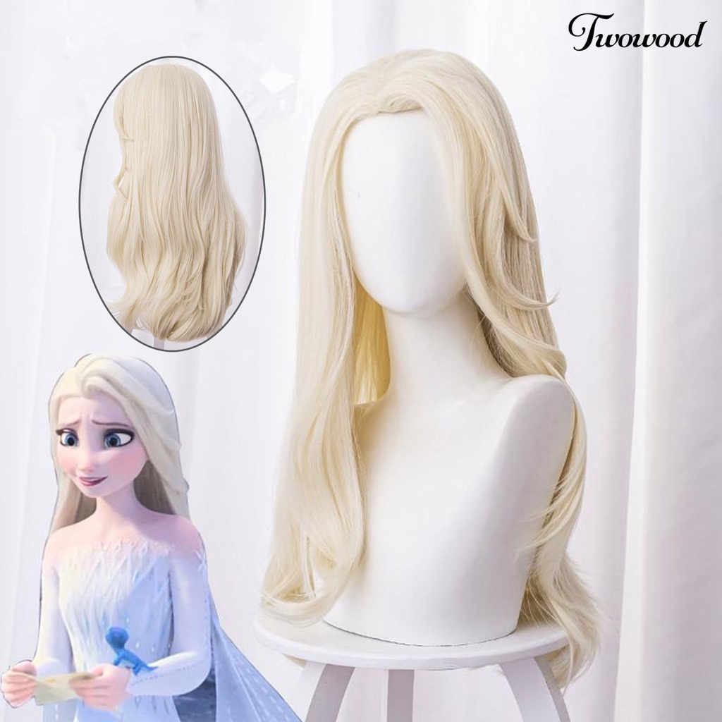 Twowood Wig Wavy Cosplay Curly Princess Wig Rambut Panjang Ratu Salju Putih Untuk Perempuan