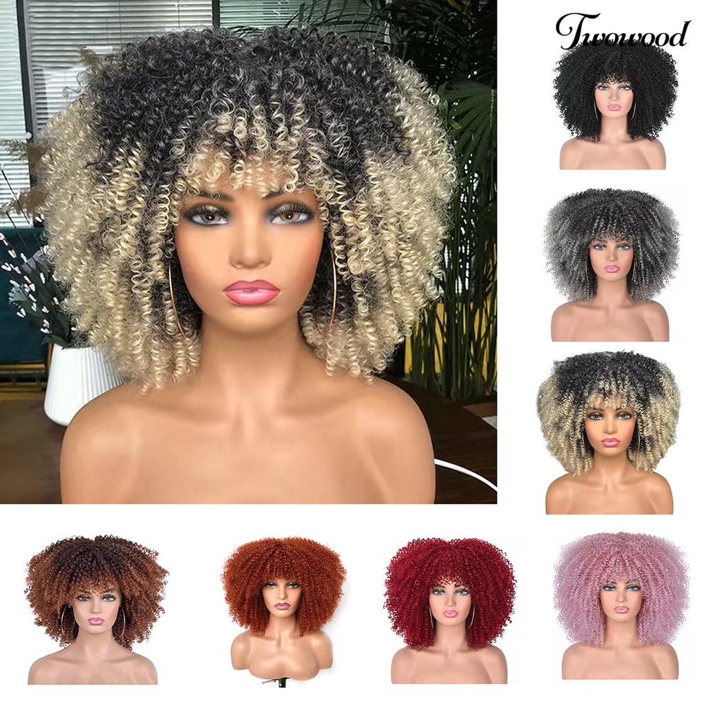 Twowood African Curly Wig Fashion Nyaman Dipakai Tahan Banting Kuat Remodeling Sehat Alat Makeup Ramah Lingkungan Wig Wanita Rambut Keriting Afrika Untuk Kehidupan Sehari-Hari