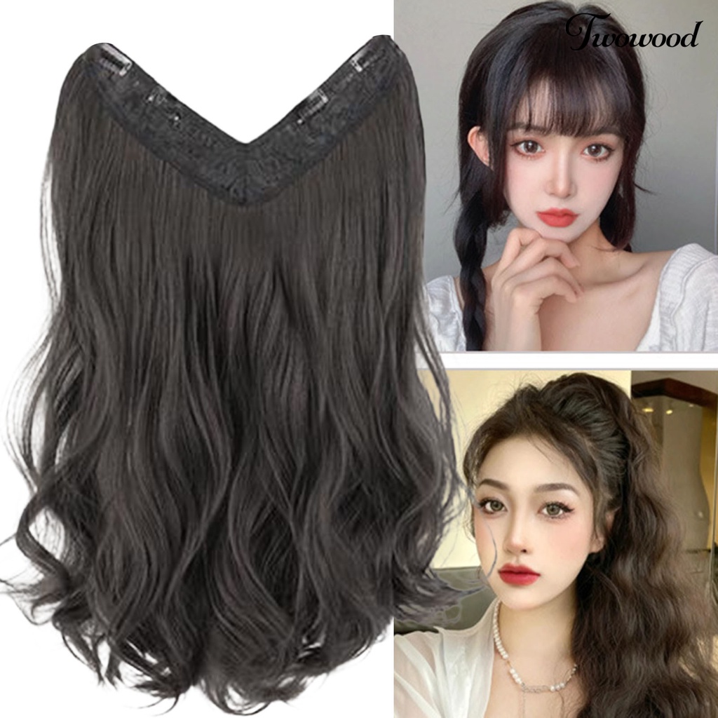 Twowood Wig Piece No Perm Fluffy Mensimulasikan U-Shaped Menebal Rambut Mulus Satu Potong Panjang Keriting Sebagian Mewarnai Wanita Wig Wanita Digunakan