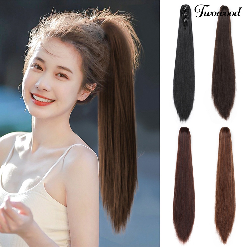 Twowood Wanita Wig Ada Perm Berbulu Tidak Dapat Dijatuhkan Tak Terlihat Rambut Styling Alami Cakar Panjang Klip Tinggi Ponytail Palsu Rambut Lurus Pemodelan Supply