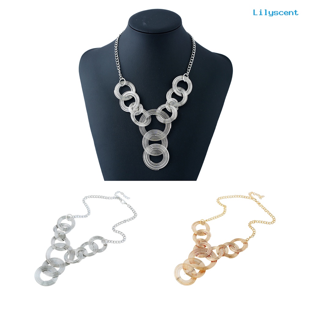 [LS]Wanita Kalung Eropa Dan Amerika Geometris Minimalis Pengerjaan Halus Electroplating Dress Up Tahan Luntur Lingkaran Liontin Multilayer Pesona Kalung Perhiasan Aksesori