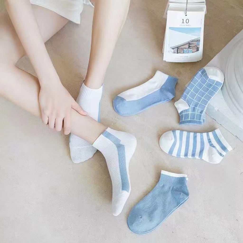 ❤️GTB❤️ Kaos Kaki Pendek Motif Belang BIru Putih / Kaos Kaki Laki-Laki Perempuan / Angkle Socks Import KK131