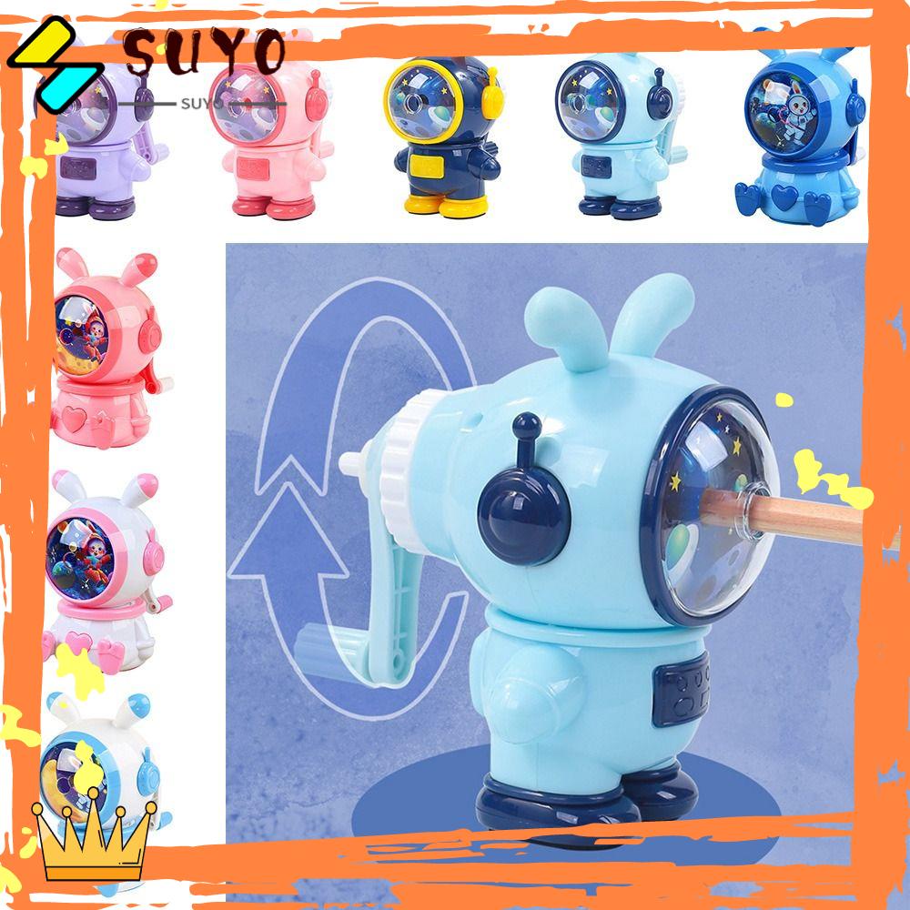 Suyo Space Rabbit Pencil Sharpener Portable Cartoon Student Pengasah Pensil Otomatis